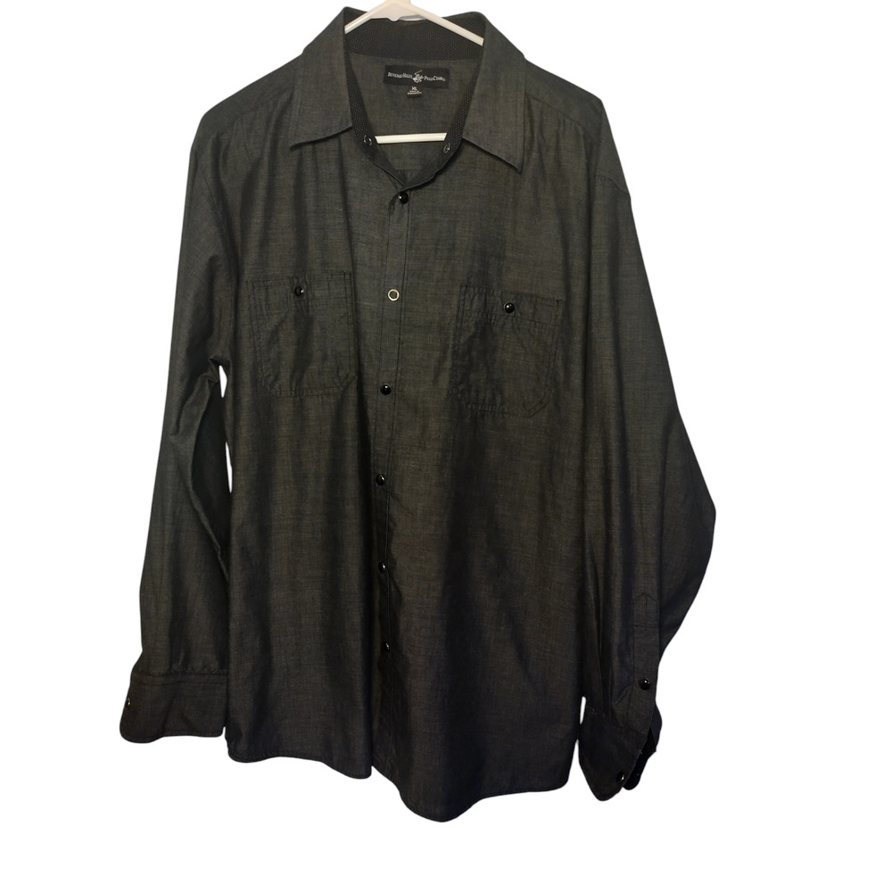Beverly Hills Polo Club Mens Black Casual Button Down Dress Shirt Size XL